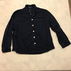 Lands' End long sleeve big‎ button flannel blue Pajama Top Shirt  XL